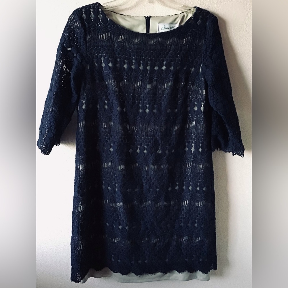 Jessica H blue tan lined crotchet dress size 14